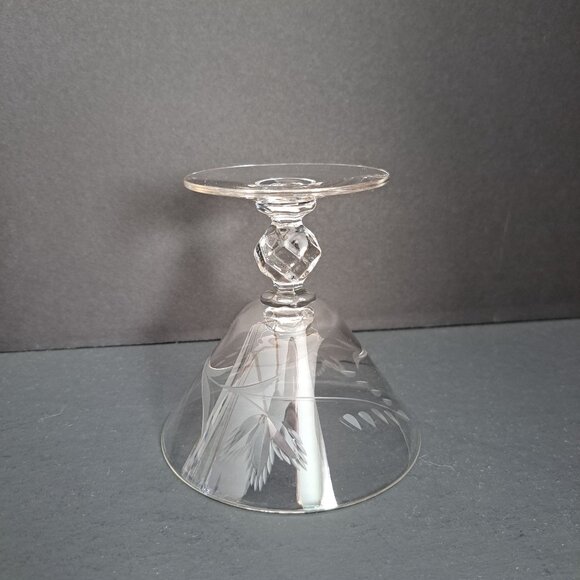 Morgantown Etched Crystal Low Sherbet Glass 4" Vintage Laurel Wreath Cut Stem - Picture 6 of 16